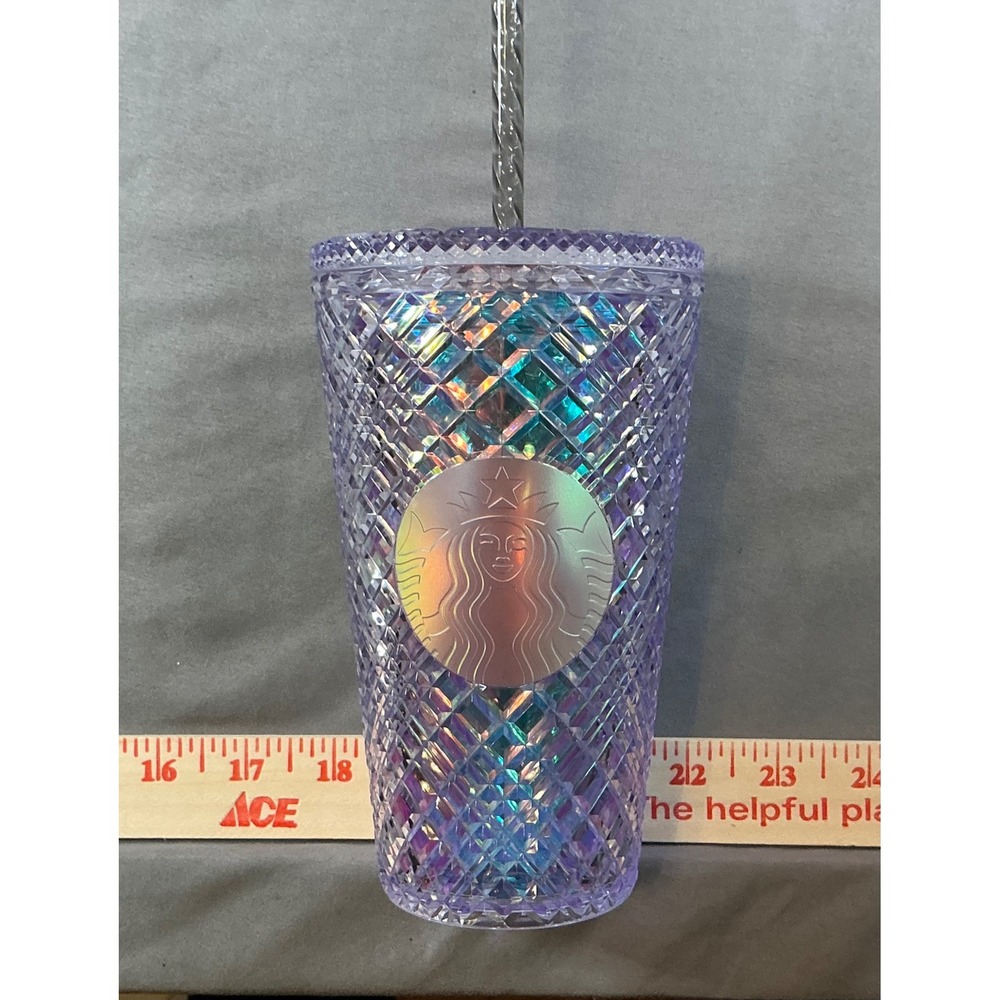 Starbucks Purple Iridescent Studded Tumbler 16oz Cold Cup Geometric Diamond Grid